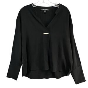 Marc New York Blouse Womens M Black Gold Logo Career Business Minimalist Chic